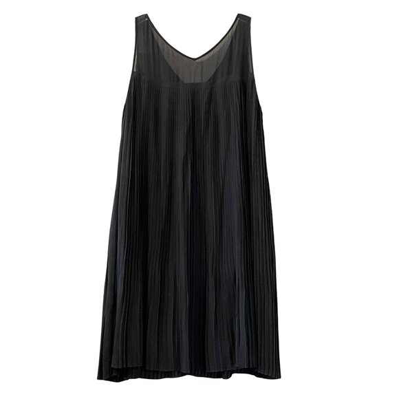 Eileen Fisher Silk Georgette Chiffon Micro Pleated Sleeveless Dress in Graphite - Picture 6 of 8